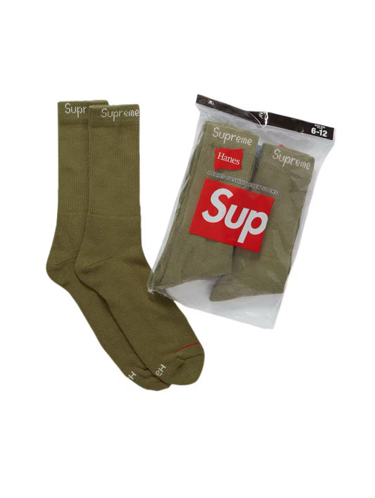 SUPREME HANES CUSHION CREW SOCKS OLIVE 4 PACK