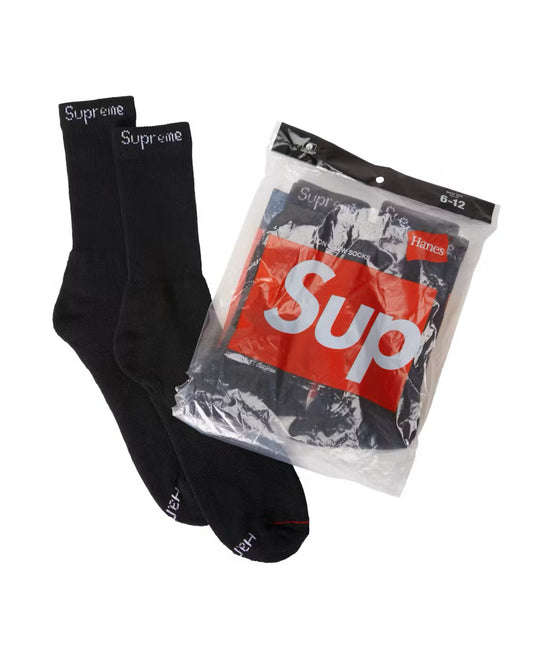 SUPREME HANES CUSHION CREW SOCKS BLACK 4 PACK