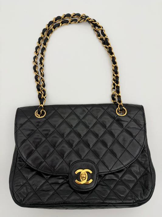 VINTAGE CHANEL MATELASSE COCO MARK LAMBSKIN SINGLE FLAP SHOULDER BAG