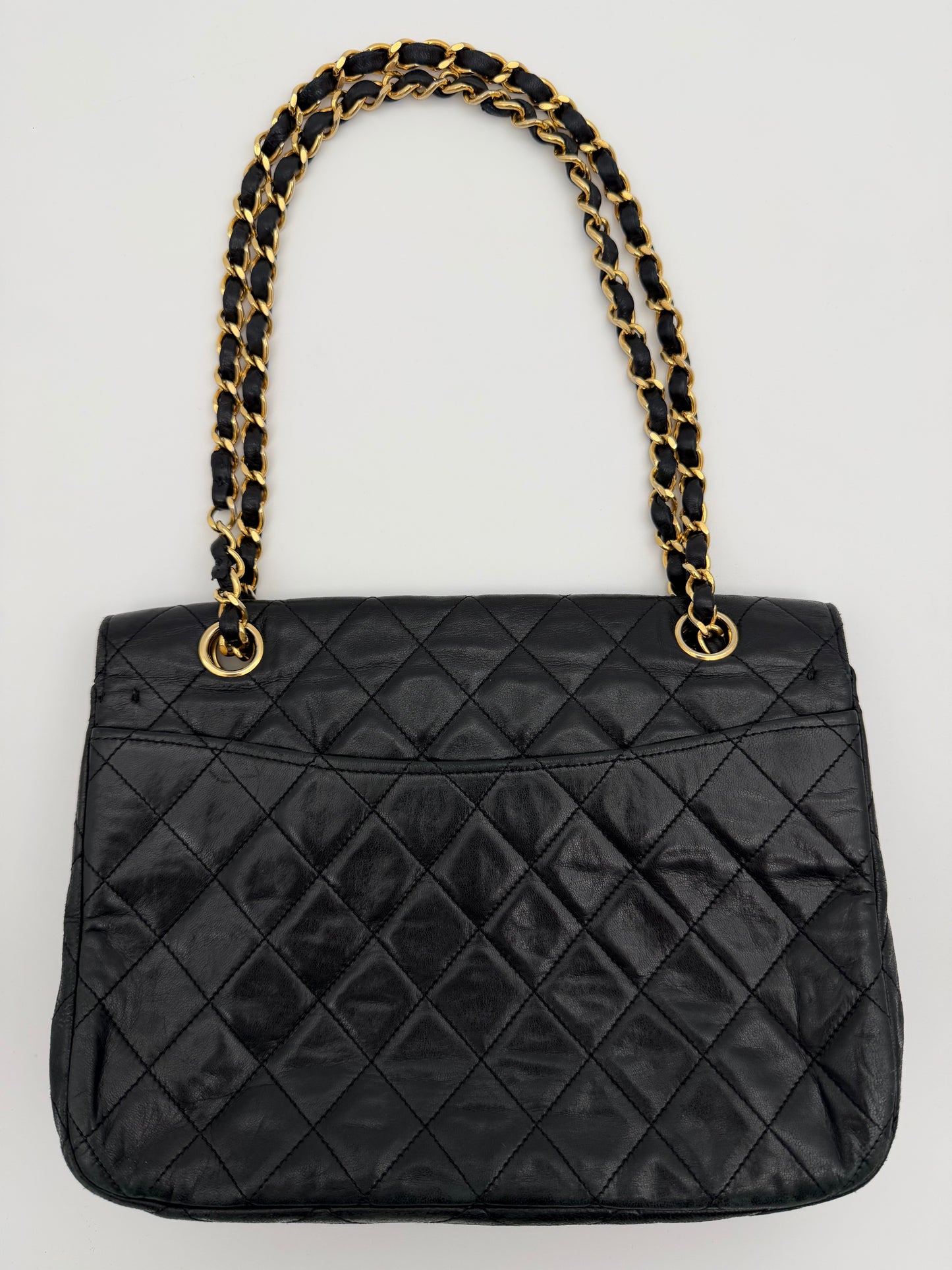 VINTAGE CHANEL MATELASSE COCO MARK LAMBSKIN SINGLE FLAP SHOULDER BAG