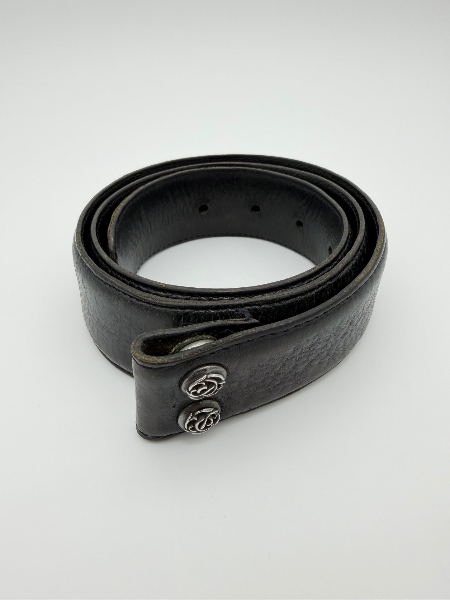 CHROME HEARTS BLACK LEATHER FLORAL BELT STRAP - SIZE 30 (PRE-OWNED)