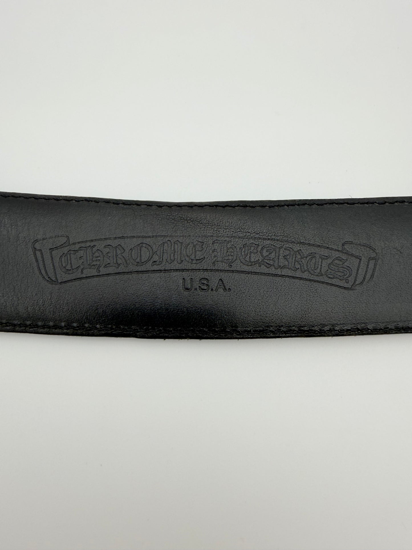 CHROME HEARTS BLACK LEATHER FLORAL BELT STRAP - SIZE 30 (PRE-OWNED)