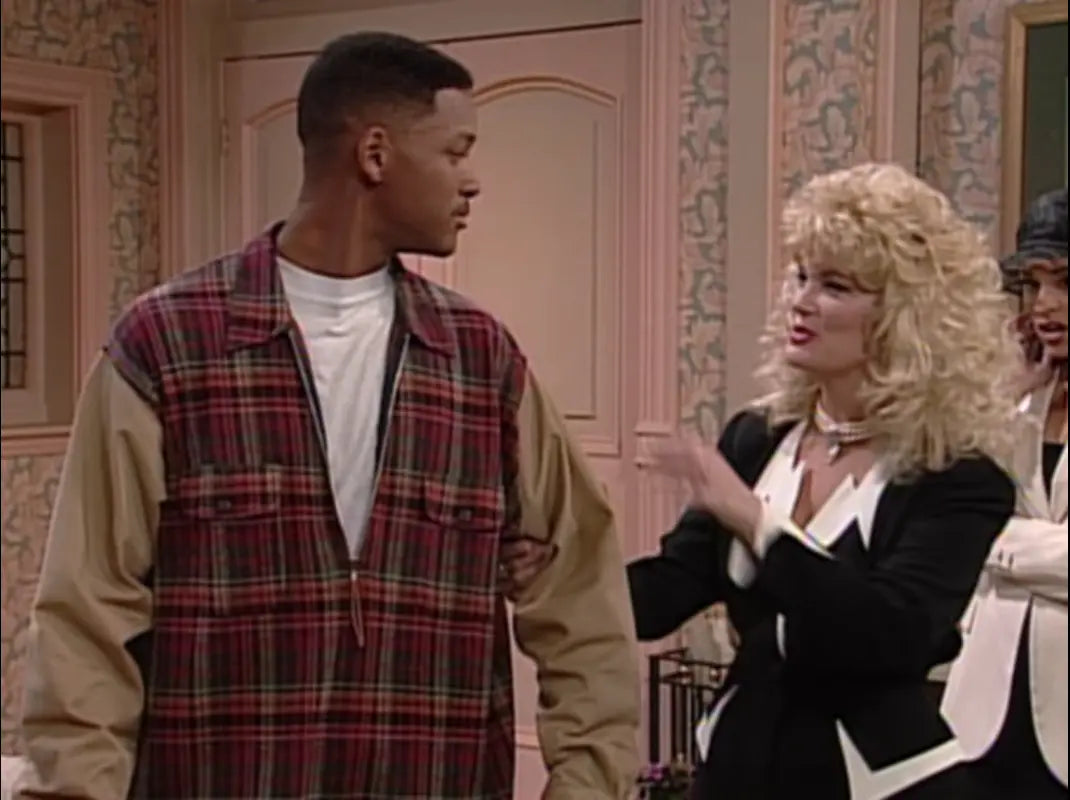 90S POLO RALPH LAUREN PLAID HALF-ZIP TWO TONE PULLOVER (AS WORN BY WILL SMITH IN FRESH PRINCE)