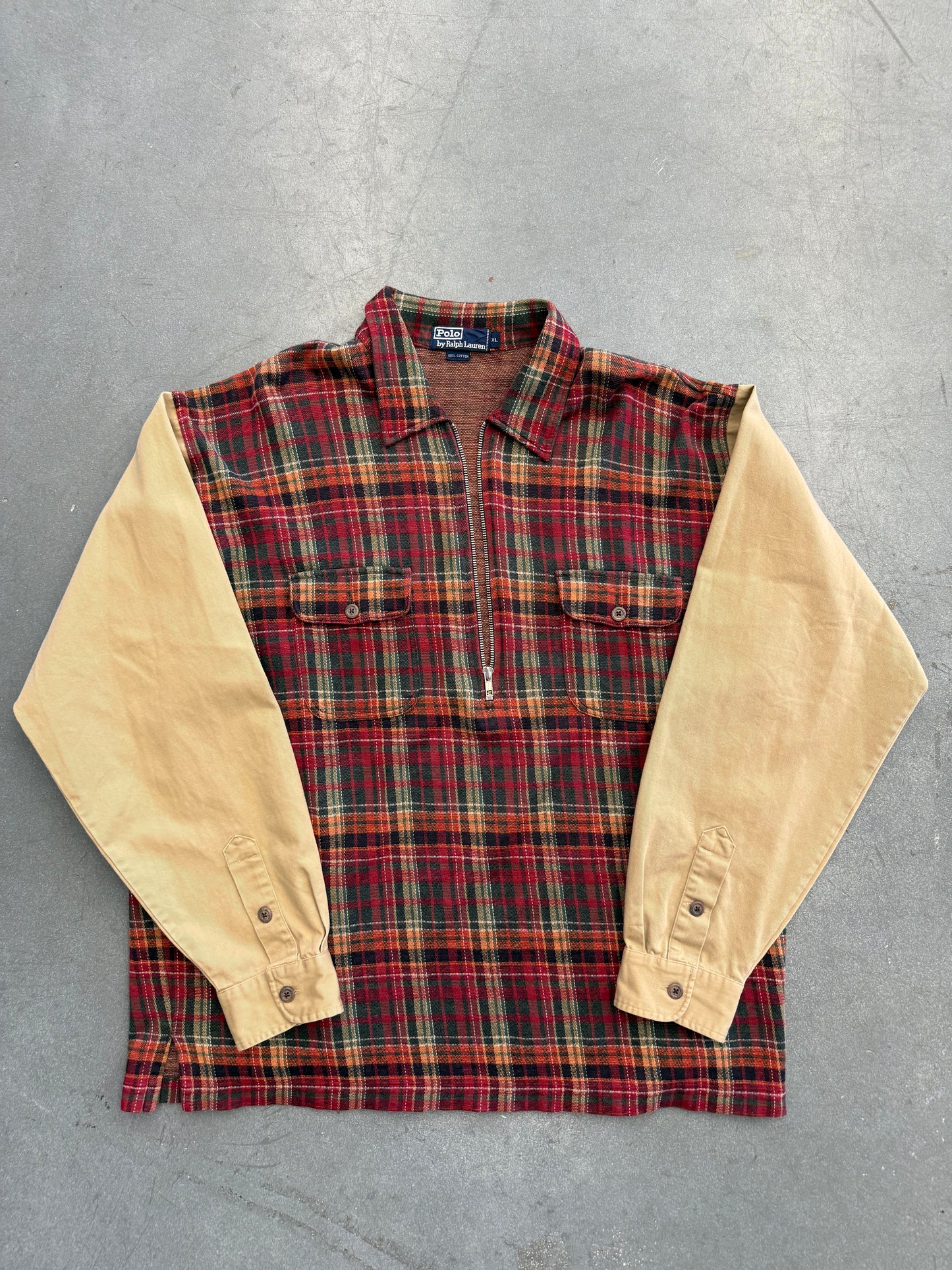 90S POLO RALPH LAUREN PLAID HALF-ZIP TWO TONE PULLOVER (AS WORN BY WILL SMITH IN FRESH PRINCE)