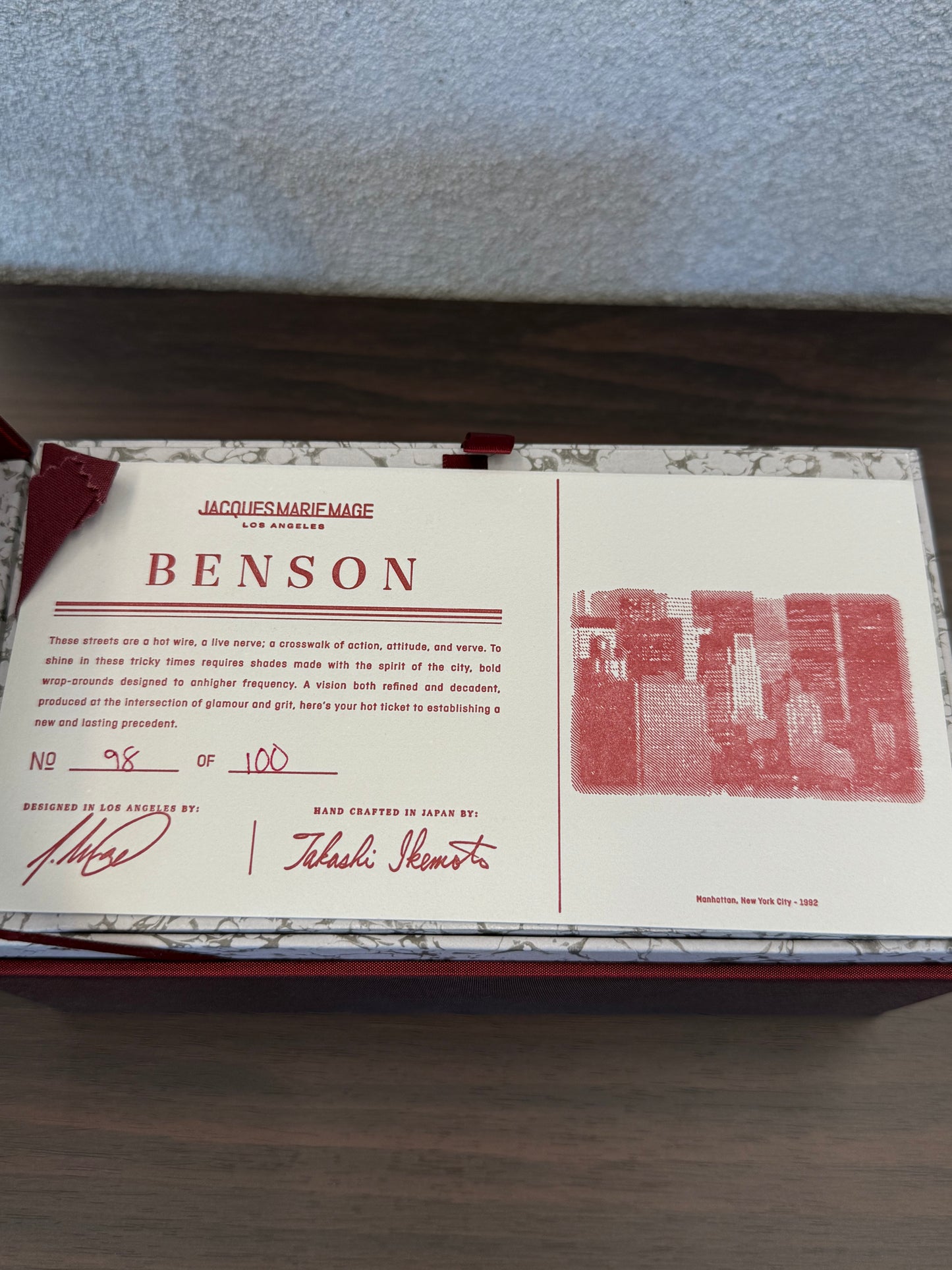 JACQUES MARIE MAGE BENSON RED SUNGLASSES 98 OF 100 (PRE-OWNED WITH BOX)