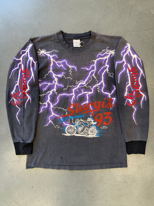 1993 STURGIS 53RD ANNUAL LIGHTNING FADED LS TEE (CENTER CUT TAG)