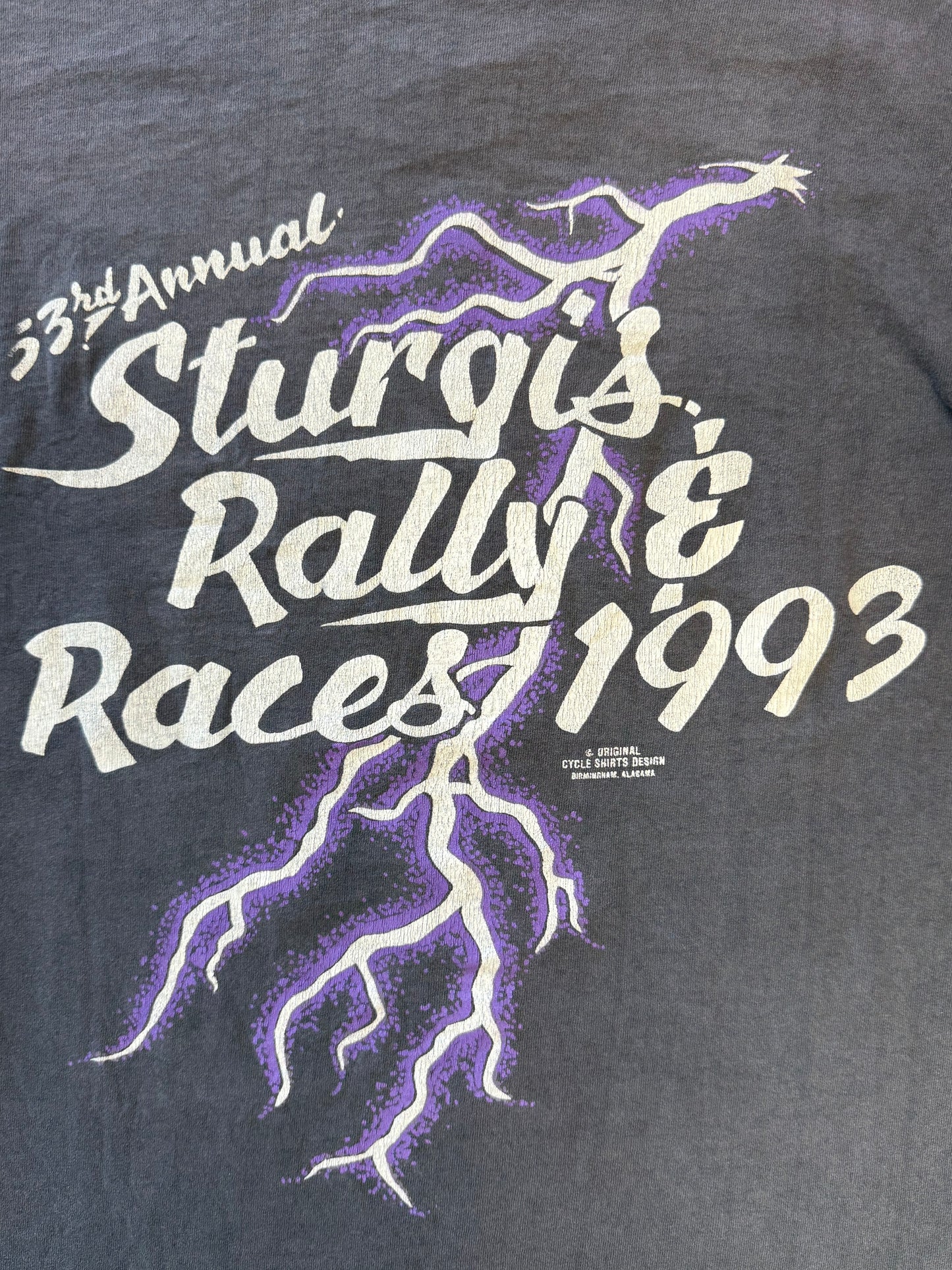 1993 STURGIS 53RD ANNUAL LIGHTNING FADED LS TEE (CENTER CUT TAG)