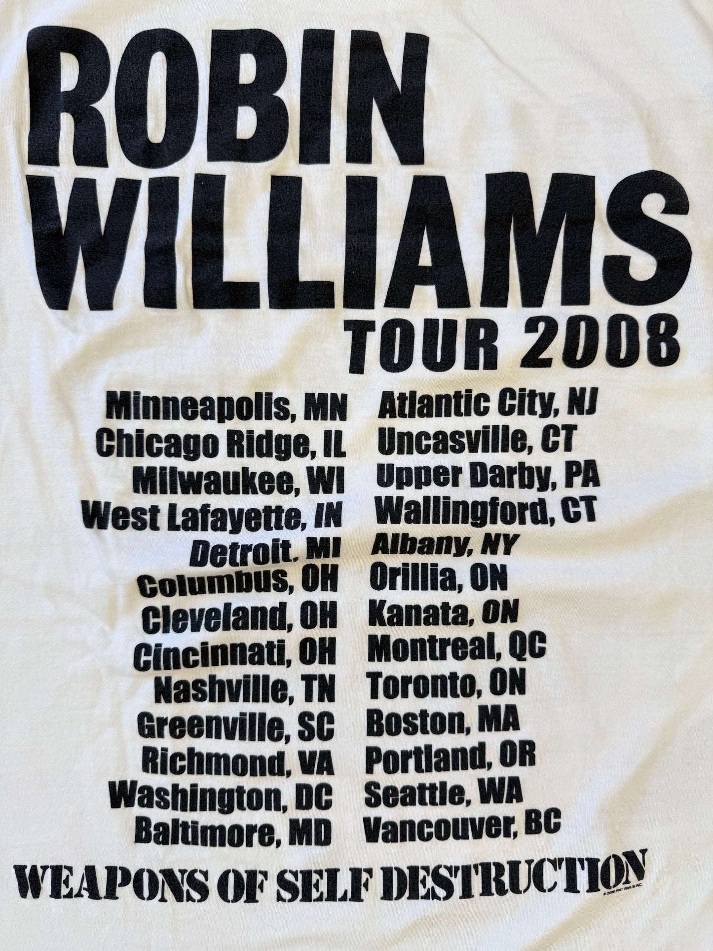 2008 ROBIN WILLIAMS WEAPONS OF SELF DESTRUCTION TOUR BIG FACE TEE (TEN TAG)