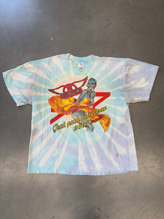 2001 AEROSMITH JUST PUSH PLAY TOUR PARKING LOT BOOTLEG TIE DYE TEE (DELTA TAG)