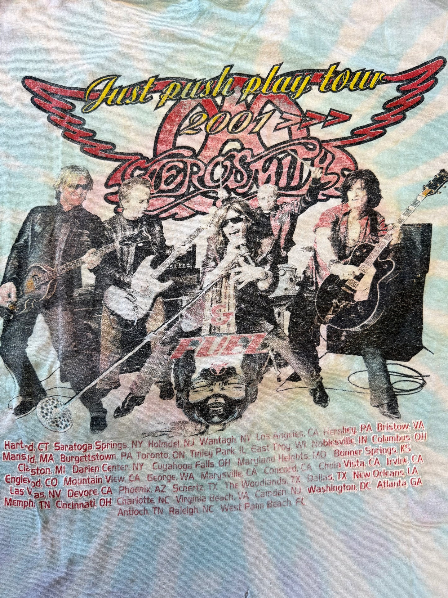 2001 AEROSMITH JUST PUSH PLAY TOUR PARKING LOT BOOTLEG TIE DYE TEE (DELTA TAG)