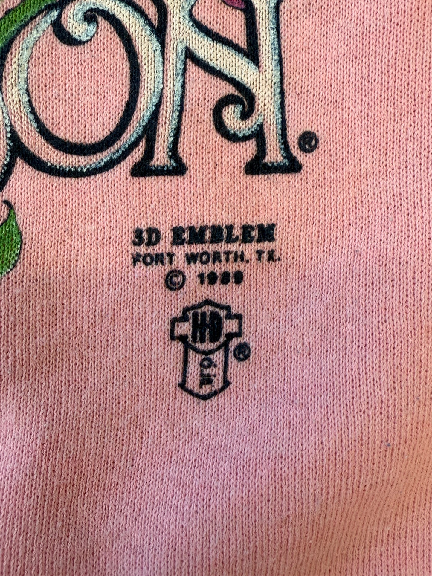 1989 HARLEY DAVIDSON MOTORCYCLES 3D EMBLEM ROSES PINK CREWNECK