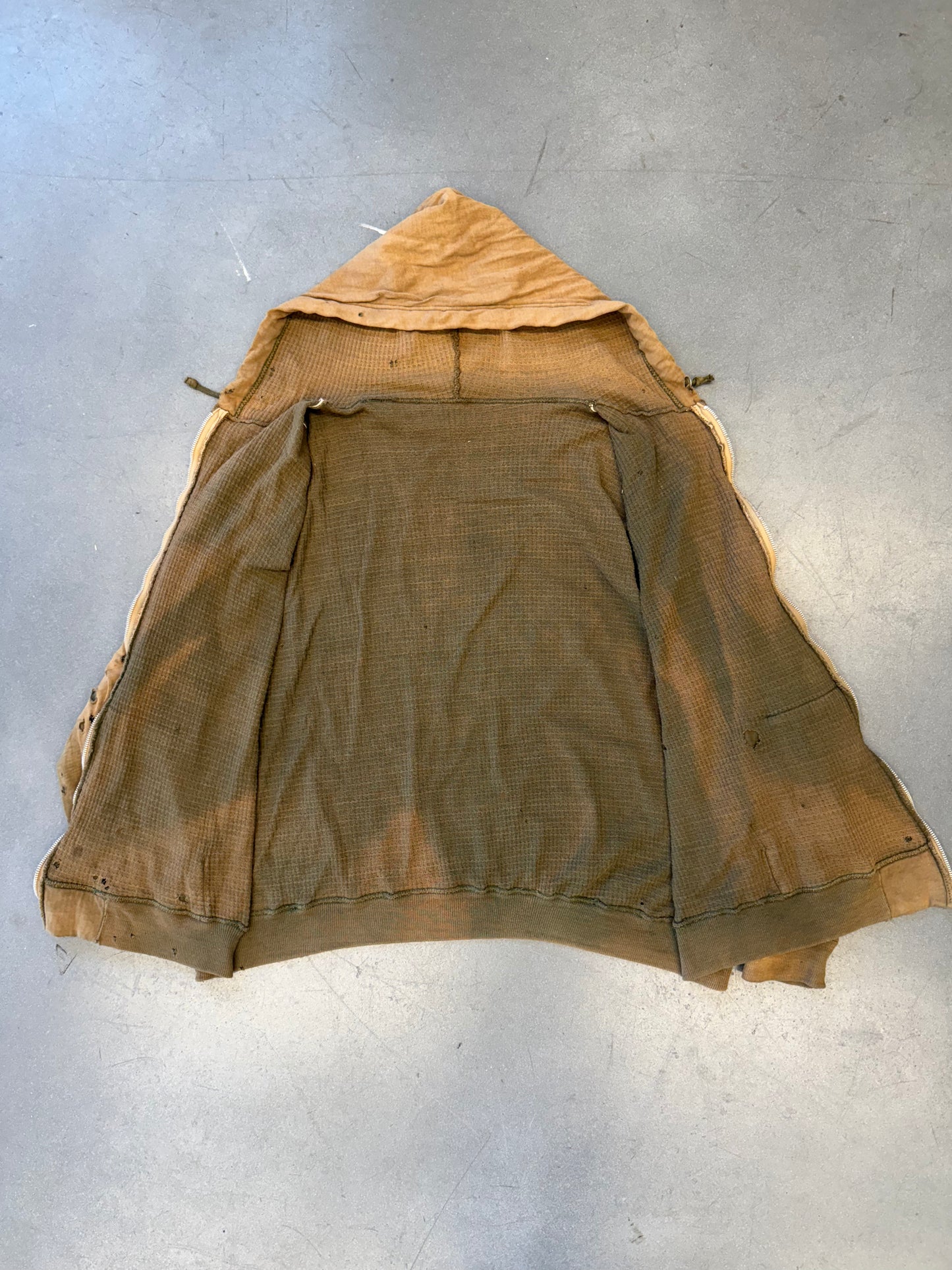 1950'S THRASHED SELVEDGED WAFFLE LINE ZIP UP HOODIE