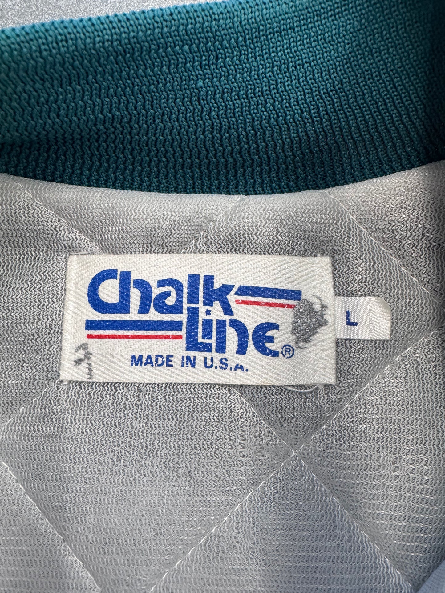 90'S MIAMI DOLPHINS NFL CHALKLINE TEAL SATIN JACKET