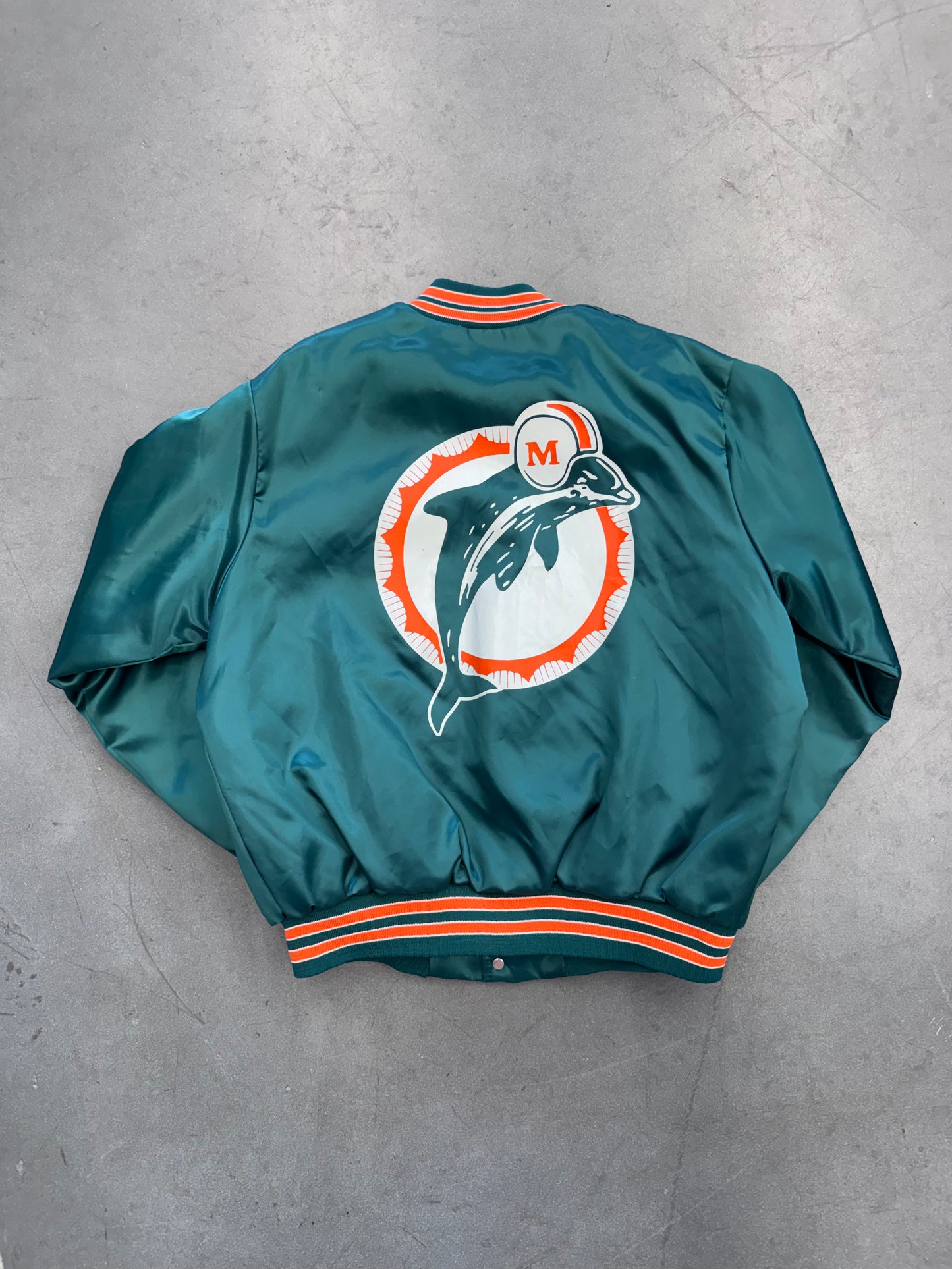 90'S MIAMI DOLPHINS NFL CHALKLINE TEAL SATIN JACKET