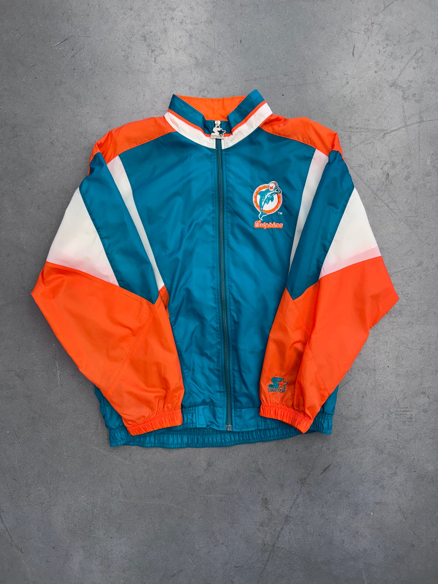 90'S MIAMI DOLPHINS BIG LOGO ON BACK FULL-ZIP WINDBREAKER (STARTER TAG)