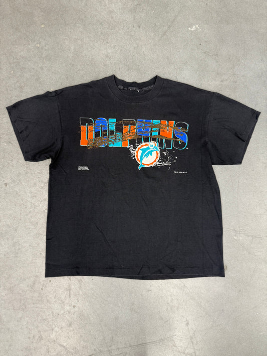 1994 DOLPHINS GRAND SPORT MUD STREAK SPELLOUT LOGO TEE (PULLED TAG)