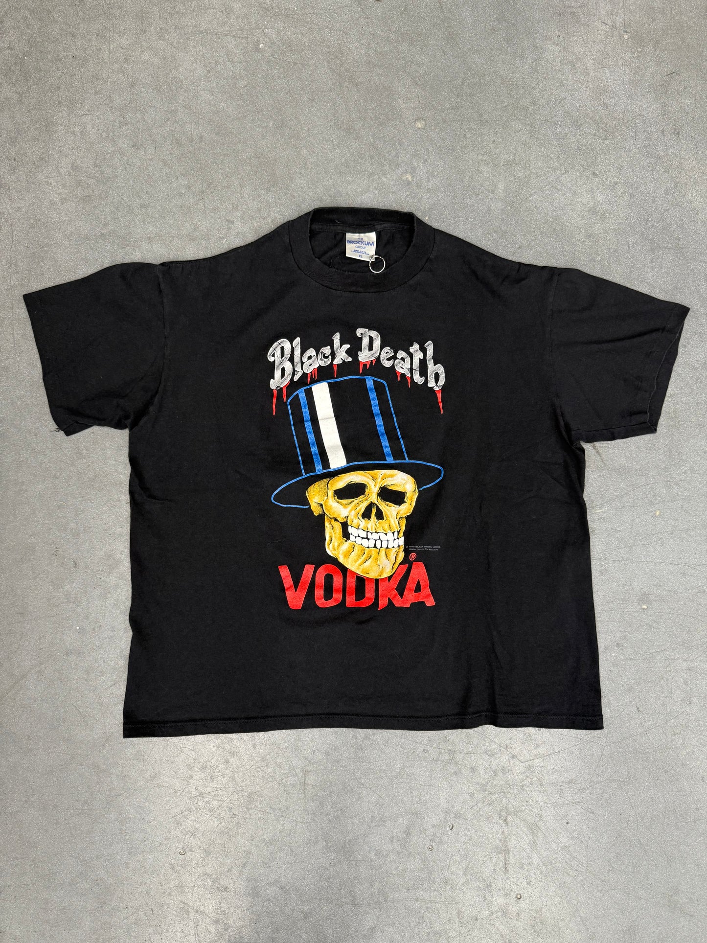 1992 BLACK DEATH VODKA TOP HAT SKULL TEE (THE BROCKUM GROUP TAG)