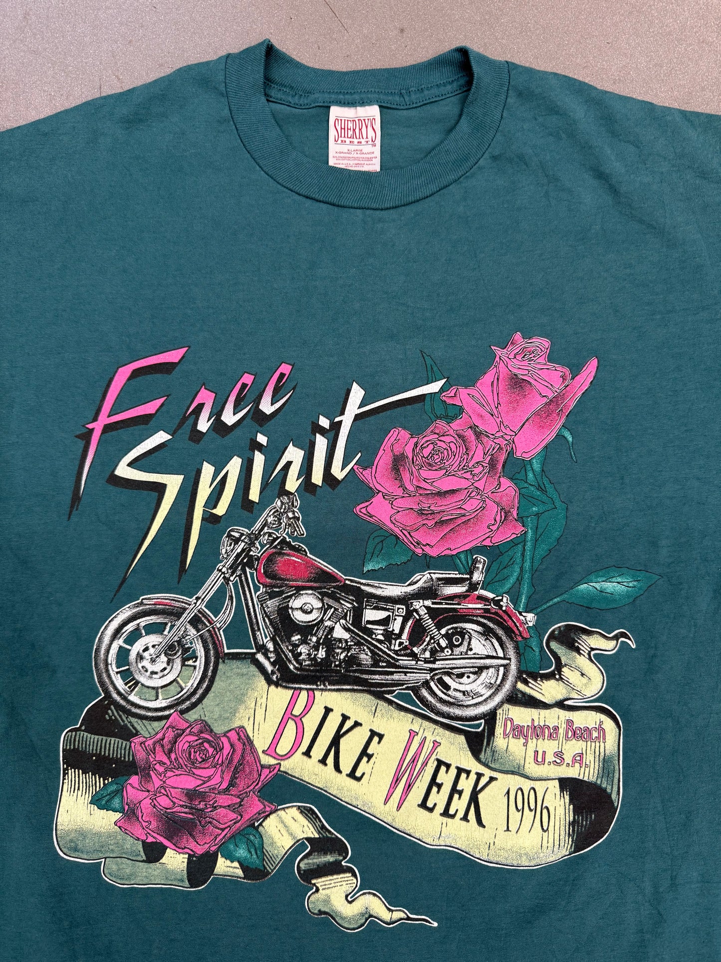 1996 BIKE WEEK DAYTONA BEACH "FREE SPIRIT" TEE (SHERRY'S BEST TAG)