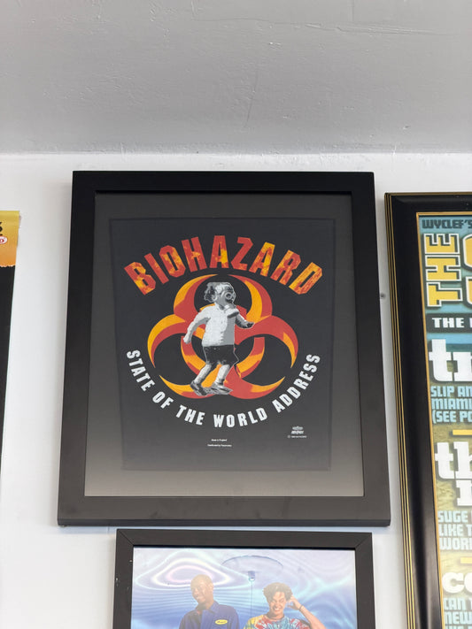 1994 BIOHAZARD STATE OF THE WORLD ADDRESS BACK PATCH FRAMED