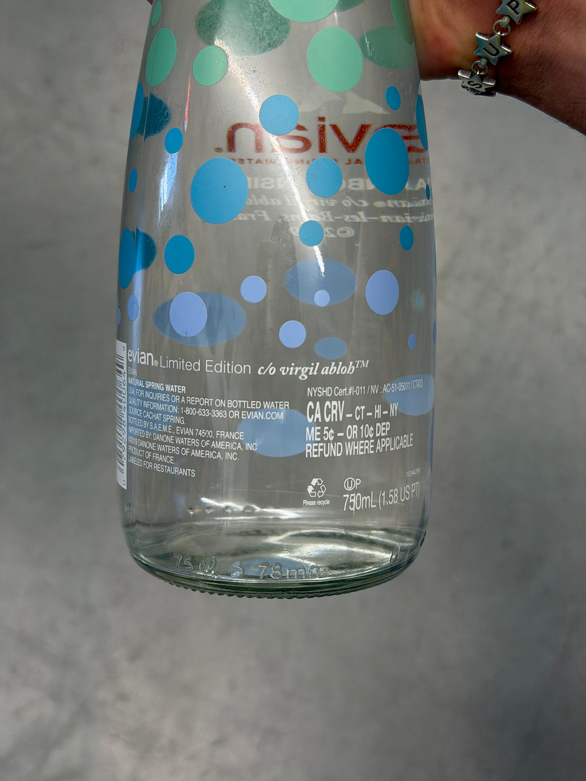 2019 EVIAN VIRGIL ABLOH "MAKE A RAINBOW" 750ML GLASS WATER BOTTLE