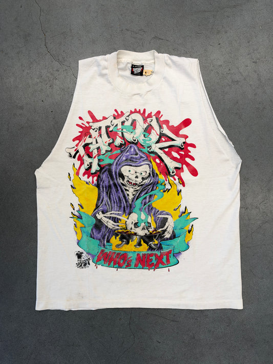 1990 TATTOOZ WHO'S NEXT SKELETON CUT-OFF TEE (SCREEN STARS BEST TAG)