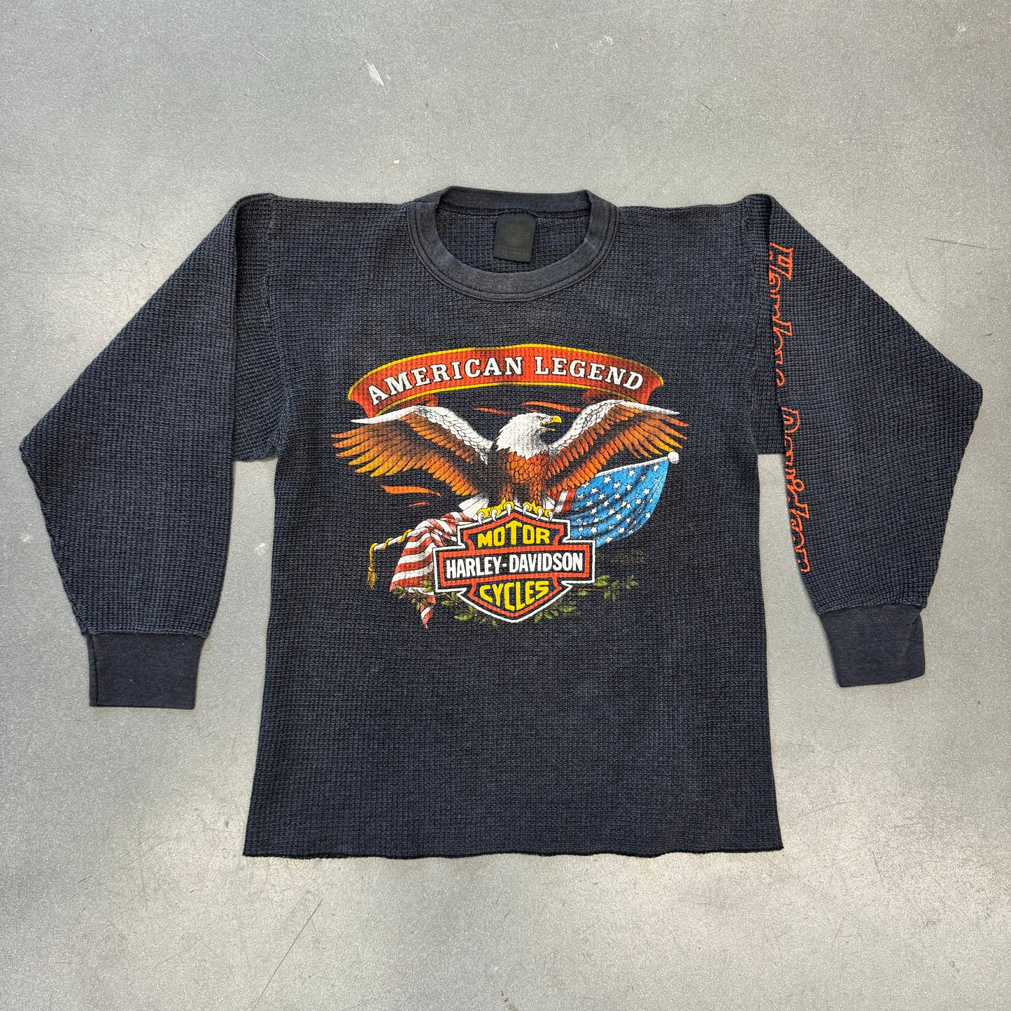 HARLEY-DAVIDSON MOTORCYCLES 3D EMBLEM AMERICAN LEGEND THERMAL WAFFLE KNIT LONG SLEEVE TEE