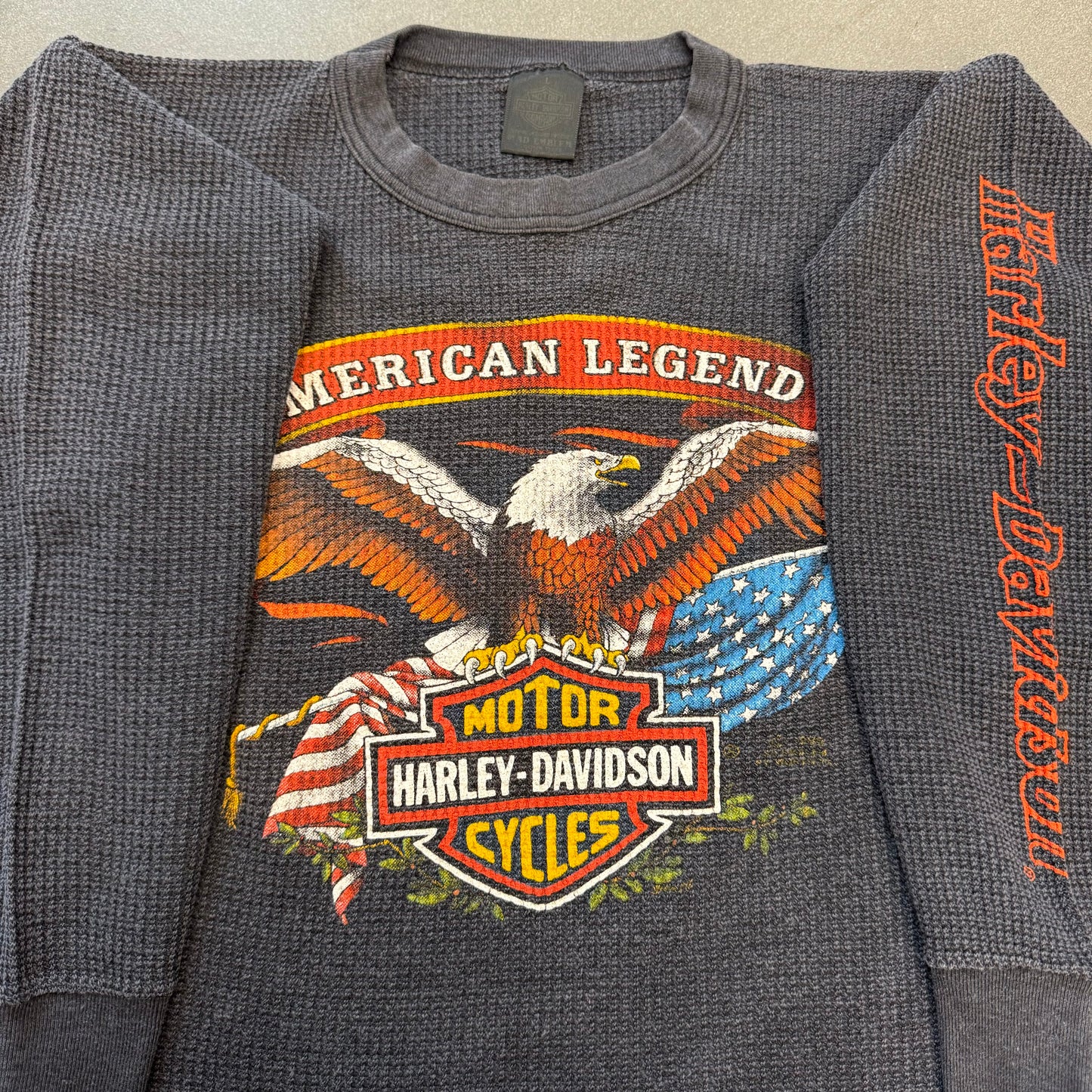 HARLEY-DAVIDSON MOTORCYCLES 3D EMBLEM AMERICAN LEGEND THERMAL WAFFLE KNIT LONG SLEEVE TEE