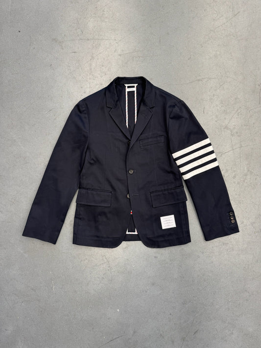 THOM BROWNE UNCONSTRUCTED CLASSIC 4 BAR COTTON TWILL SUIT BLAZER