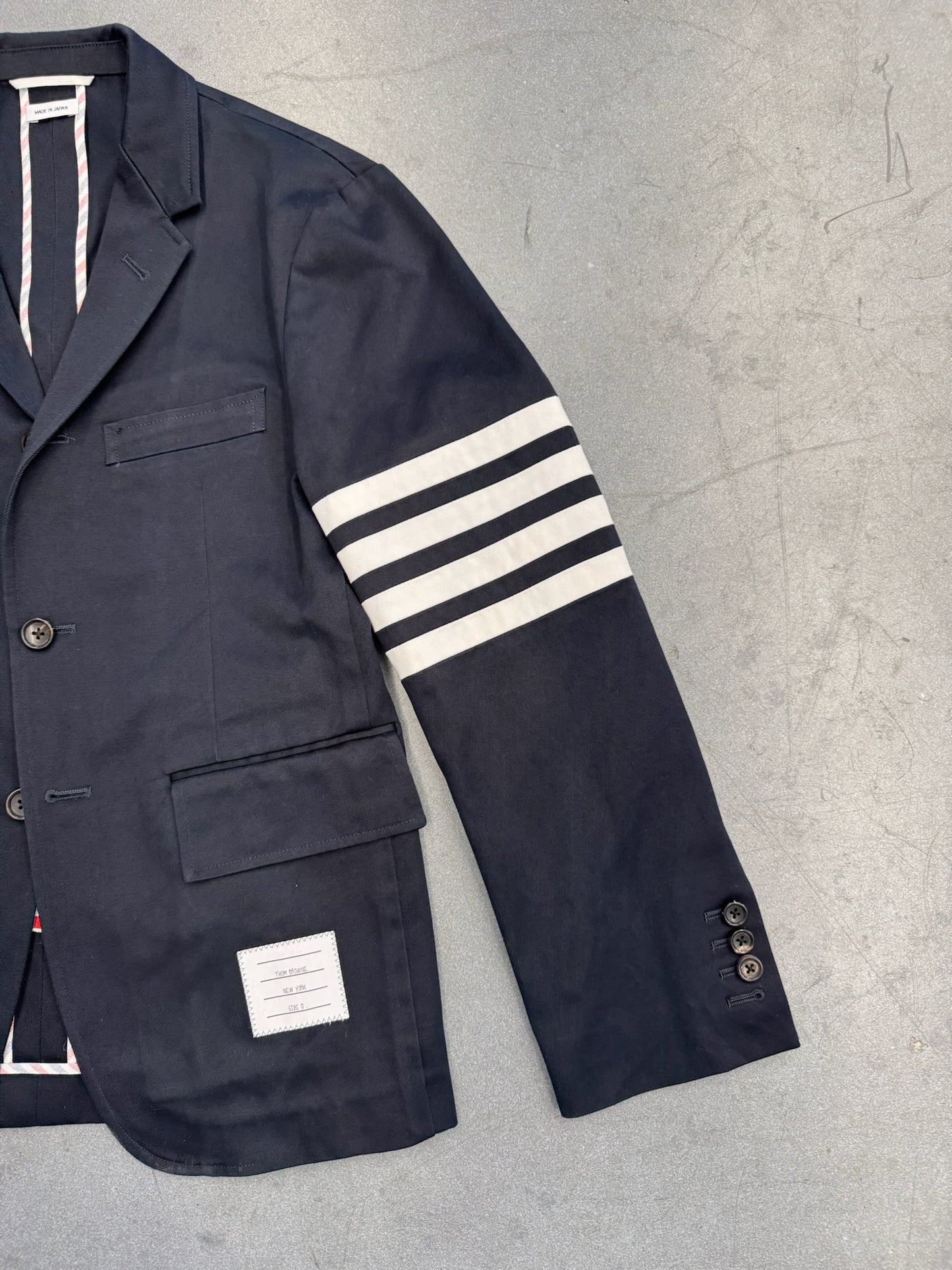 THOM BROWNE UNCONSTRUCTED CLASSIC 4 BAR COTTON TWILL SUIT BLAZER